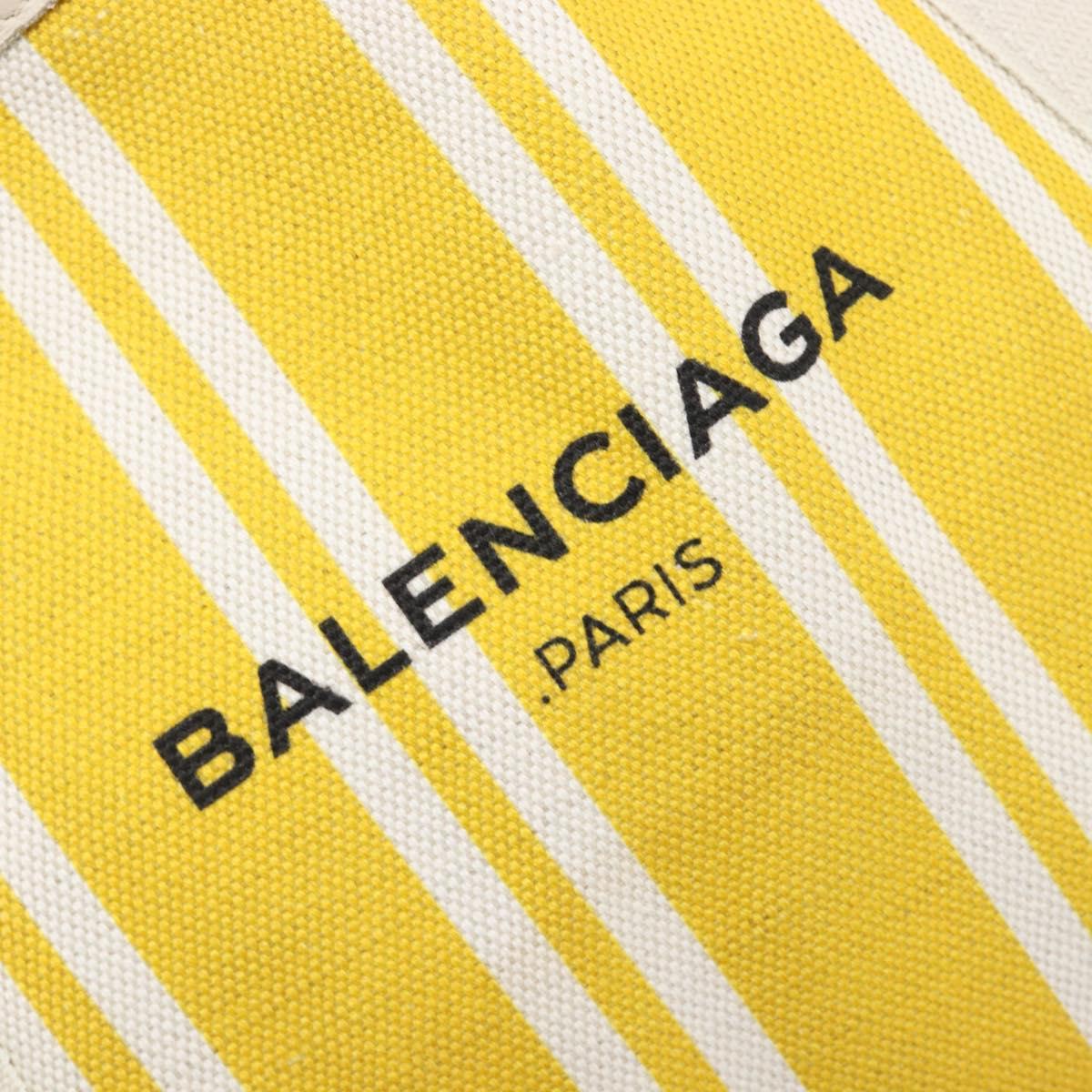 BALENCIAGA Navy Cabas S Hand Bag Canvas Yellow Silver Auth 200904A