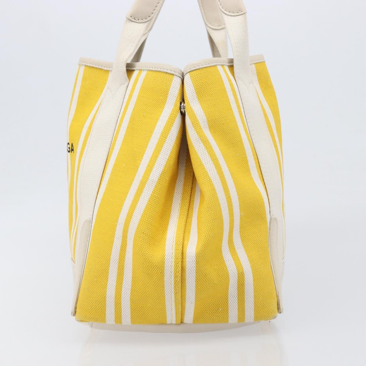 BALENCIAGA Navy Cabas S Hand Bag Canvas Yellow Silver Auth 200904A