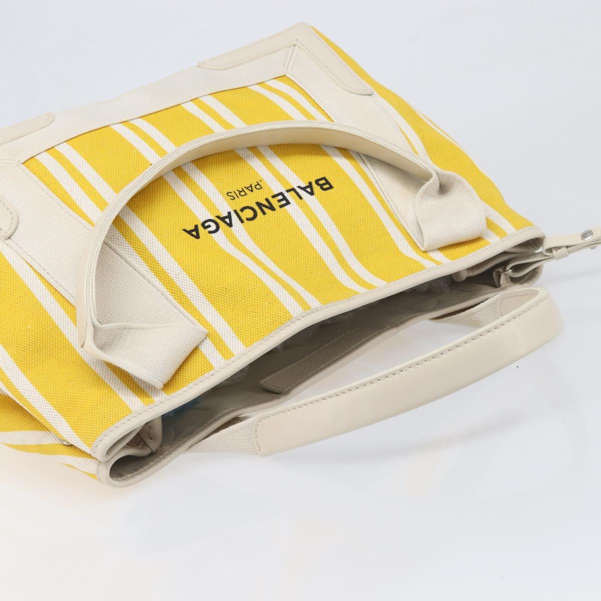 BALENCIAGA Navy Cabas S Hand Bag Canvas Yellow Silver Auth 200904A