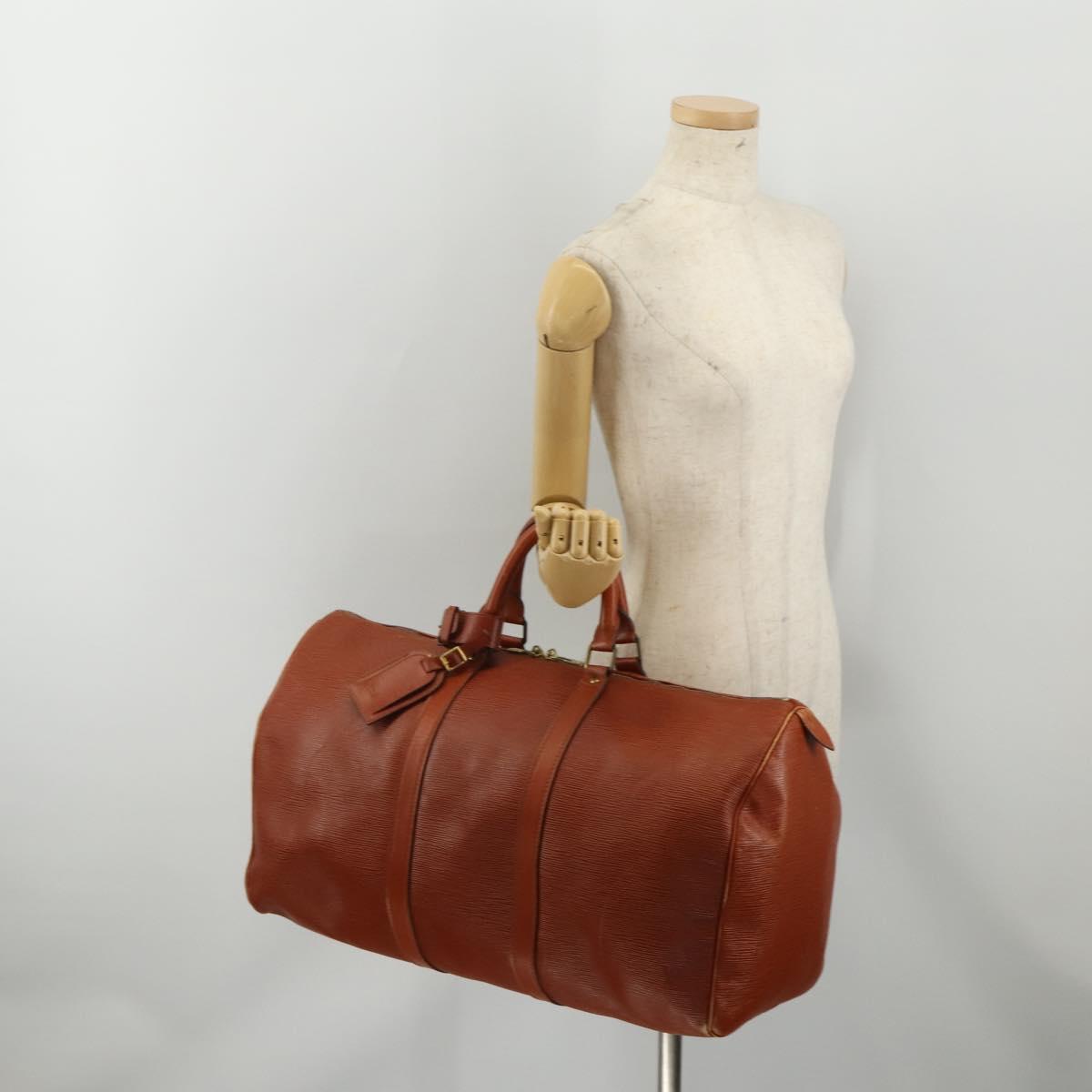 LOUIS VUITTON Epi Keepall 50 Boston Bag Brown M42968 LV Auth 200906