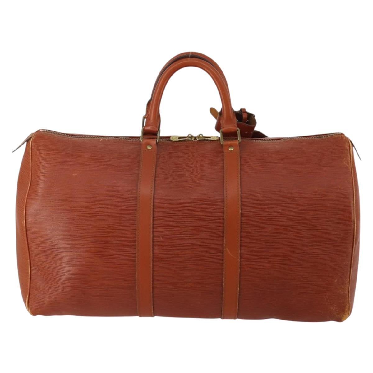 LOUIS VUITTON Epi Keepall 50 Boston Bag Brown M42968 LV Auth 200906