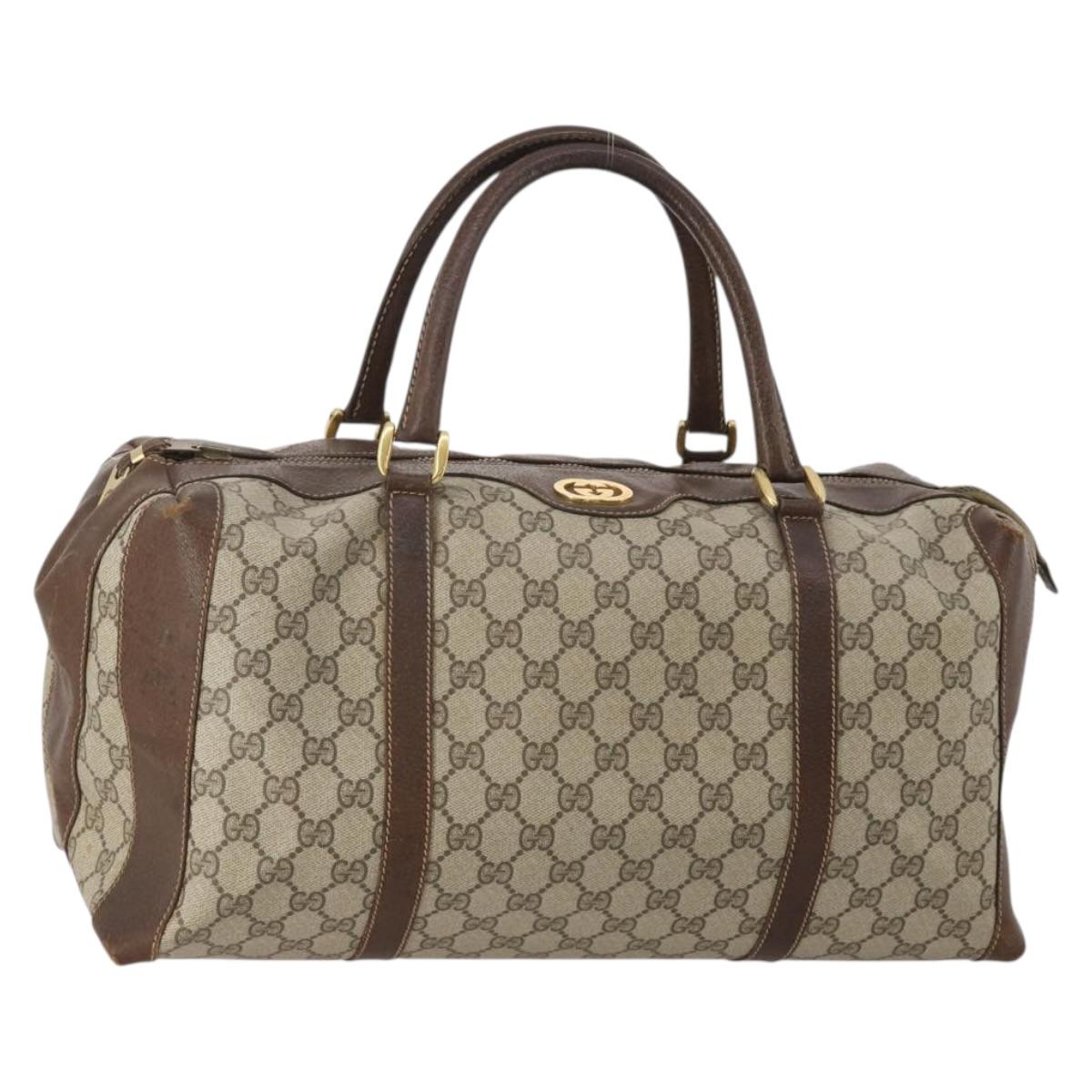 GUCCI GG Supreme Boston Bag PVC Beige Gold Auth 200907