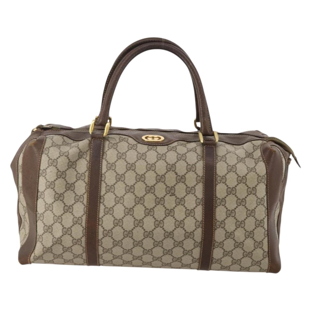 GUCCI GG Supreme Boston Bag PVC Beige Gold Auth 200907