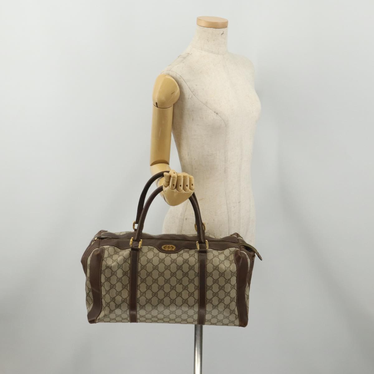 GUCCI GG Supreme Boston Bag PVC Beige Gold Auth 200907