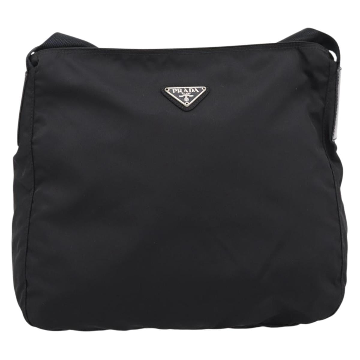 PRADA Shoulder Bag Nylon Black Silver Auth 200908V