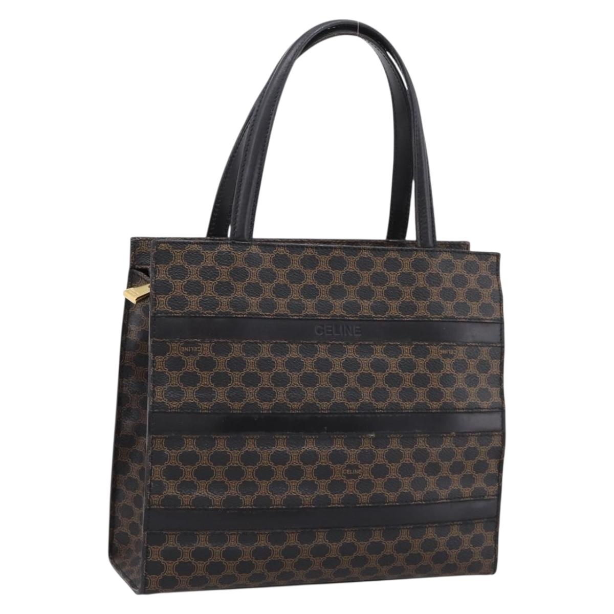 CELINE Macadam Canvas Hand Bag PVC Leather Black Gold Auth 200909