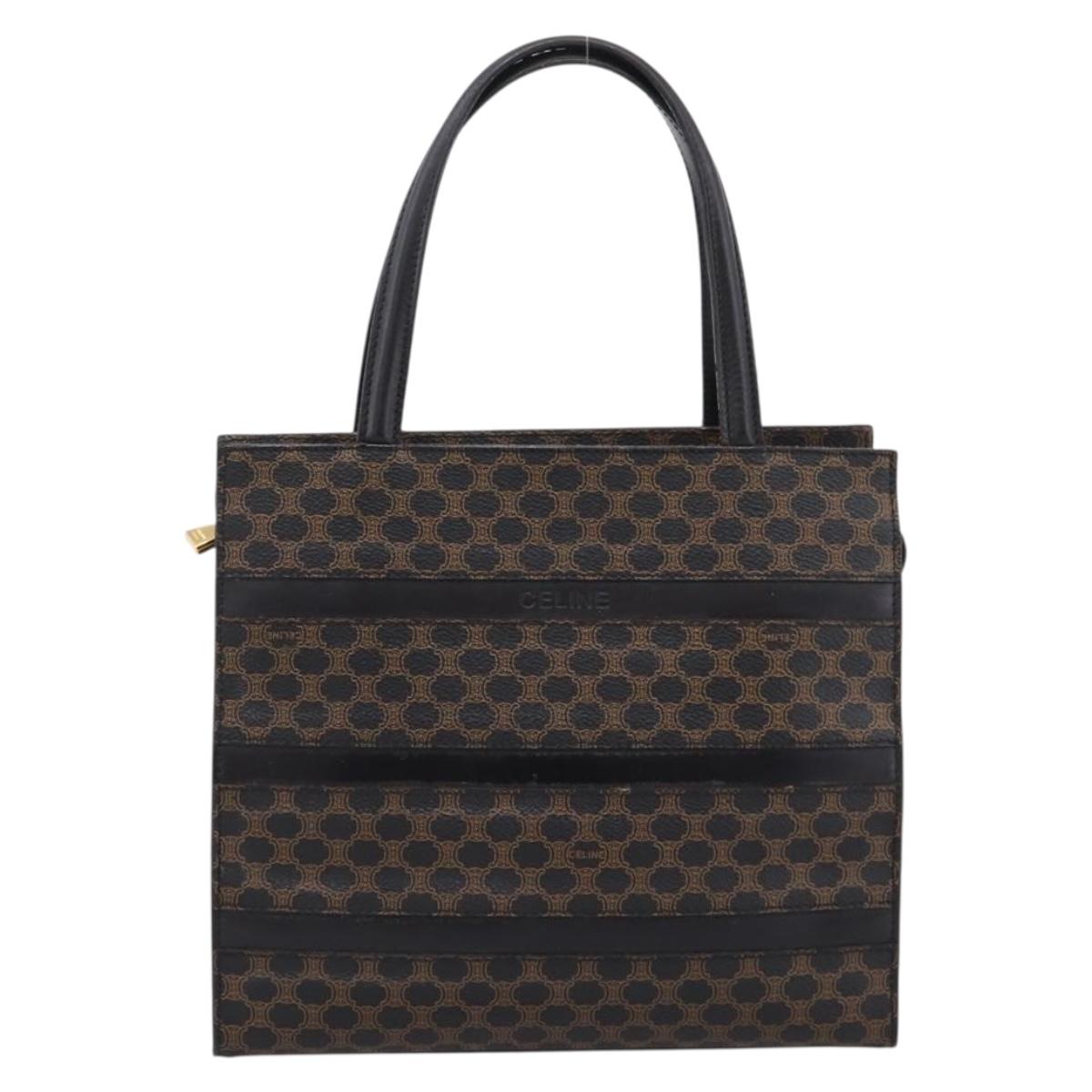 CELINE Macadam Canvas Hand Bag PVC Leather Black Gold Auth 200909