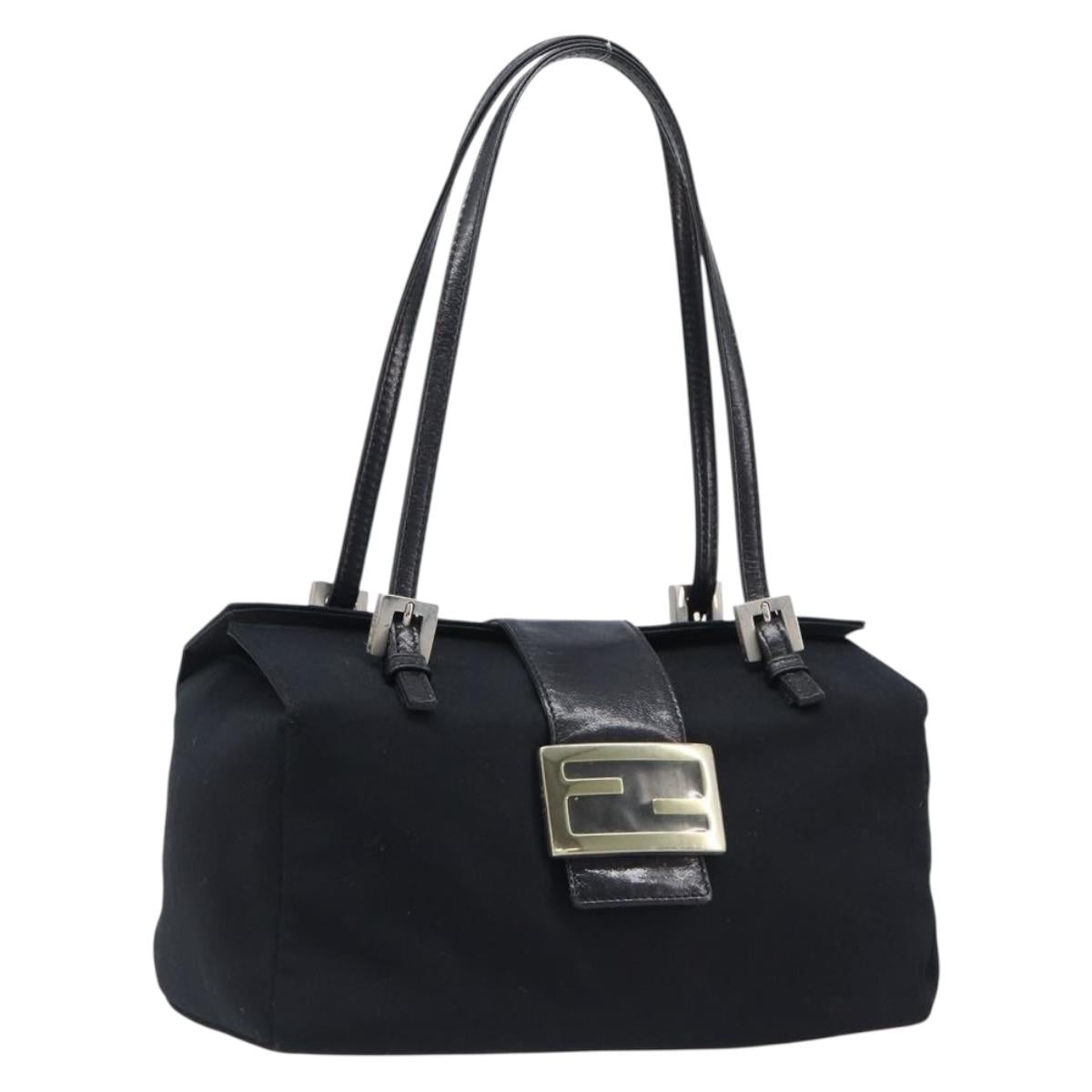 FENDI Mamma Baguette Hand Bag Cotton jersey Black Silver Auth 200914V