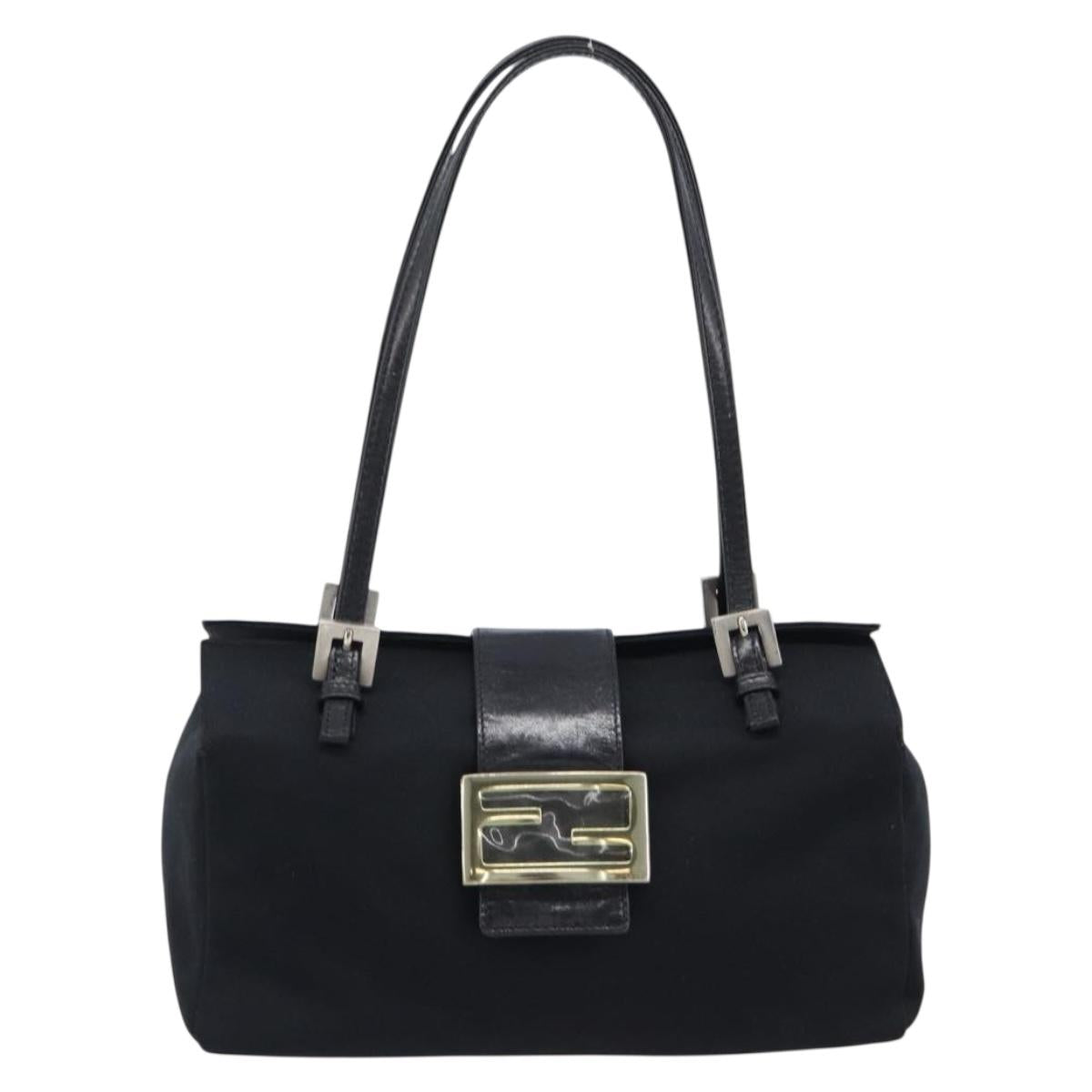 FENDI Mamma Baguette Hand Bag Cotton jersey Black Silver Auth 200914V
