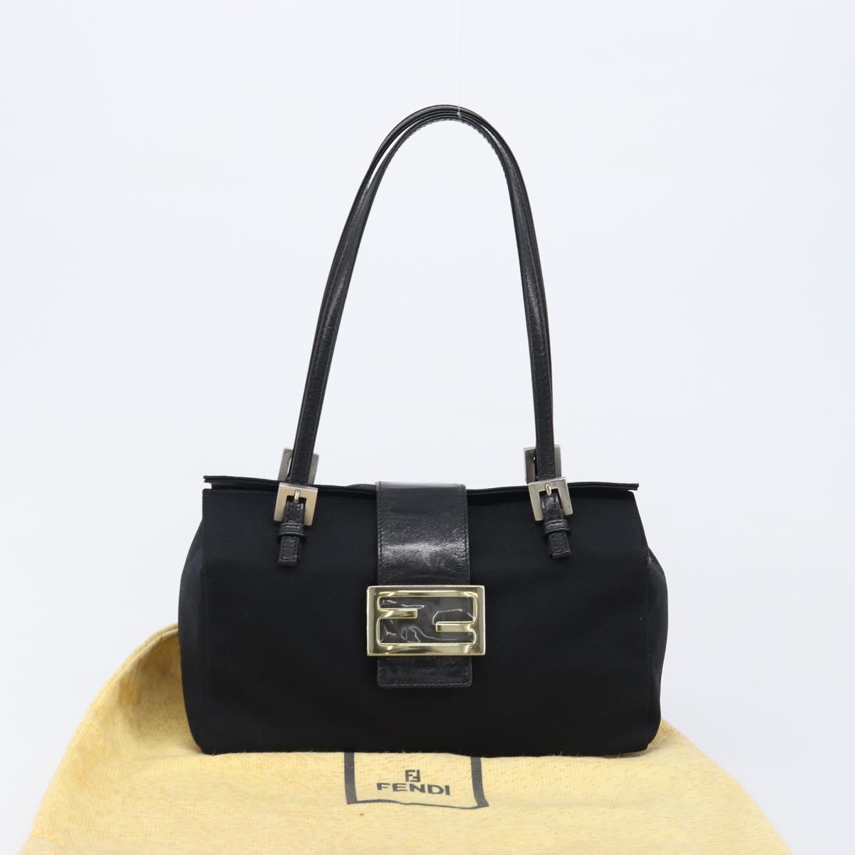 FENDI Mamma Baguette Hand Bag Cotton jersey Black Silver Auth 200914V