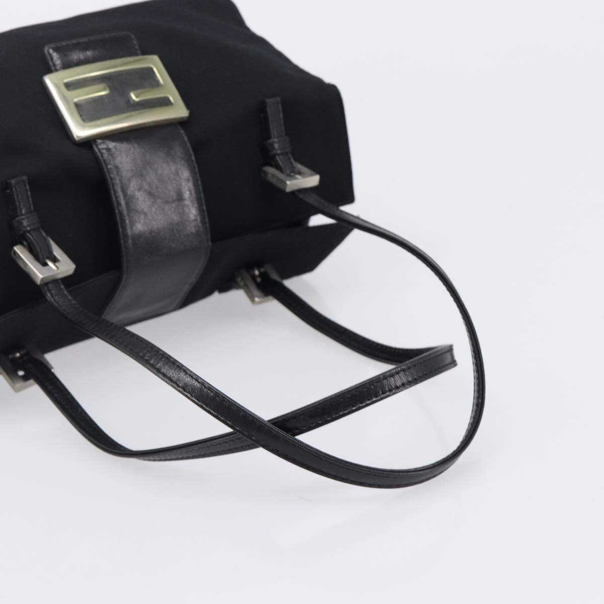 FENDI Mamma Baguette Hand Bag Cotton jersey Black Silver Auth 200914V