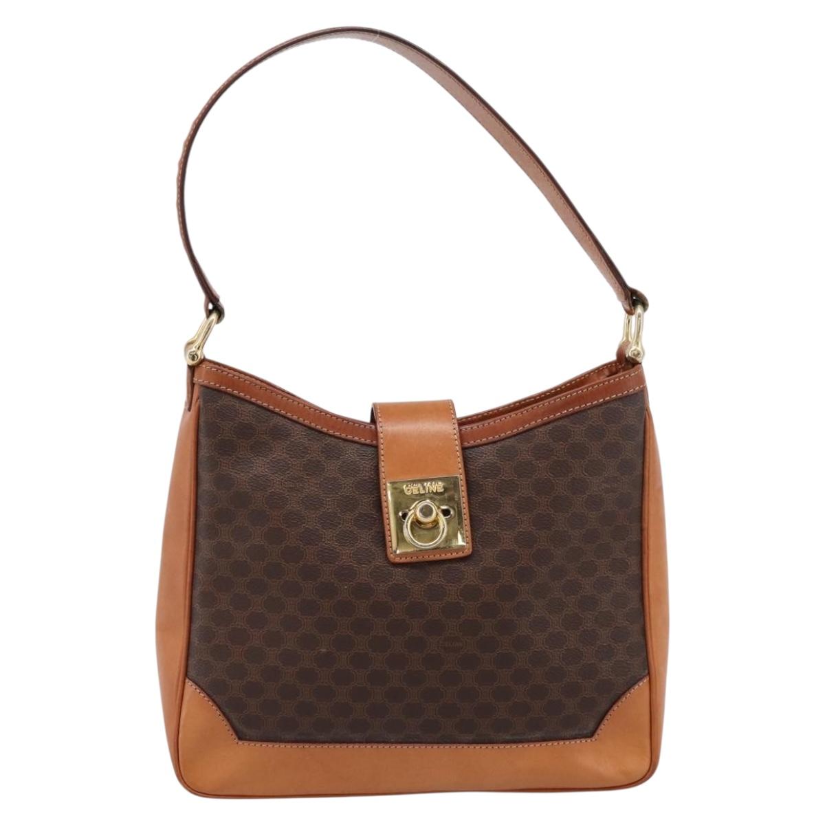 CELINE Macadam Canvas Shoulder Bag PVC Leather Brown Gold Auth 200915A