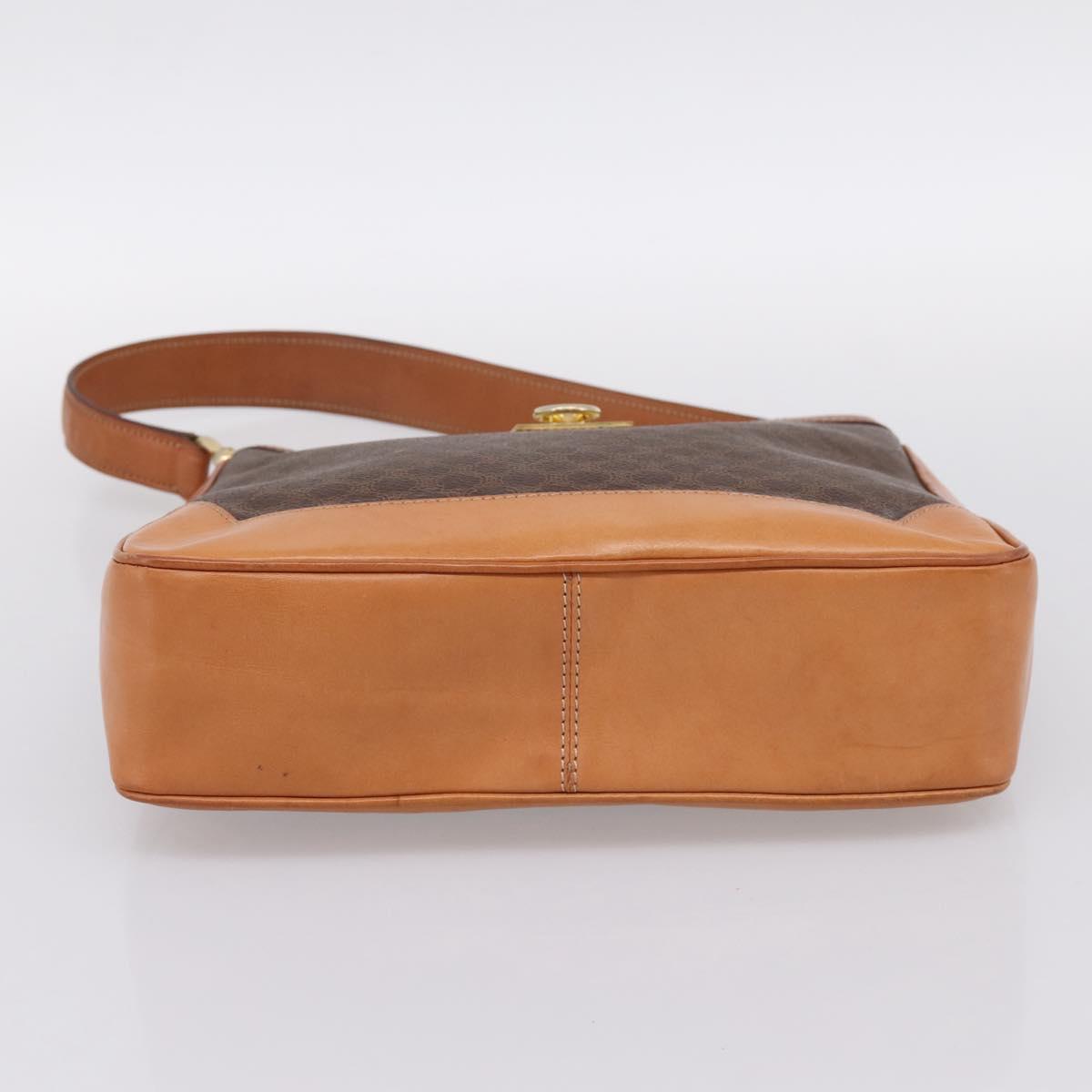 CELINE Macadam Canvas Shoulder Bag PVC Leather Brown Gold Auth 200915A