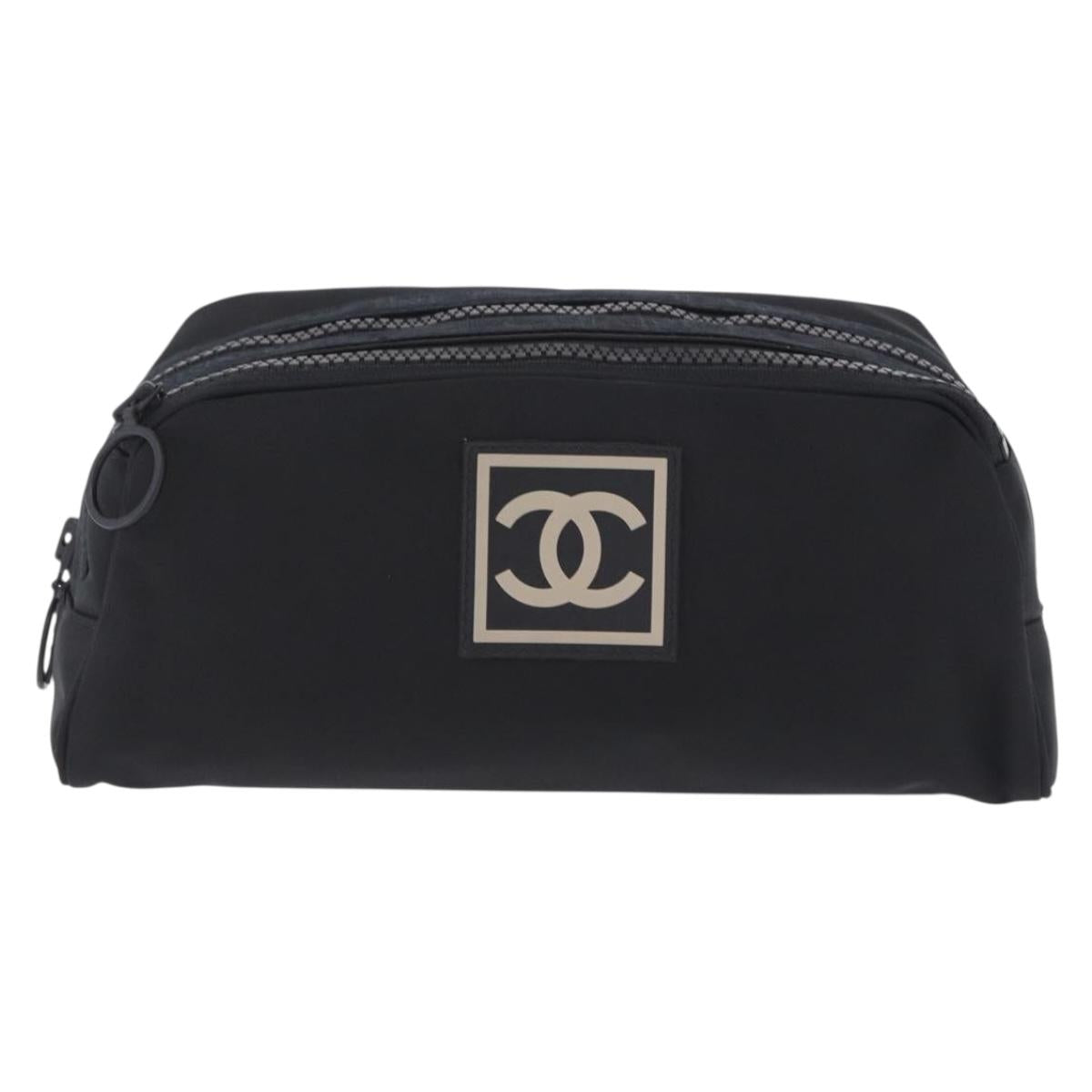 CHANEL Pouch Canvas Black CC Auth 200917M