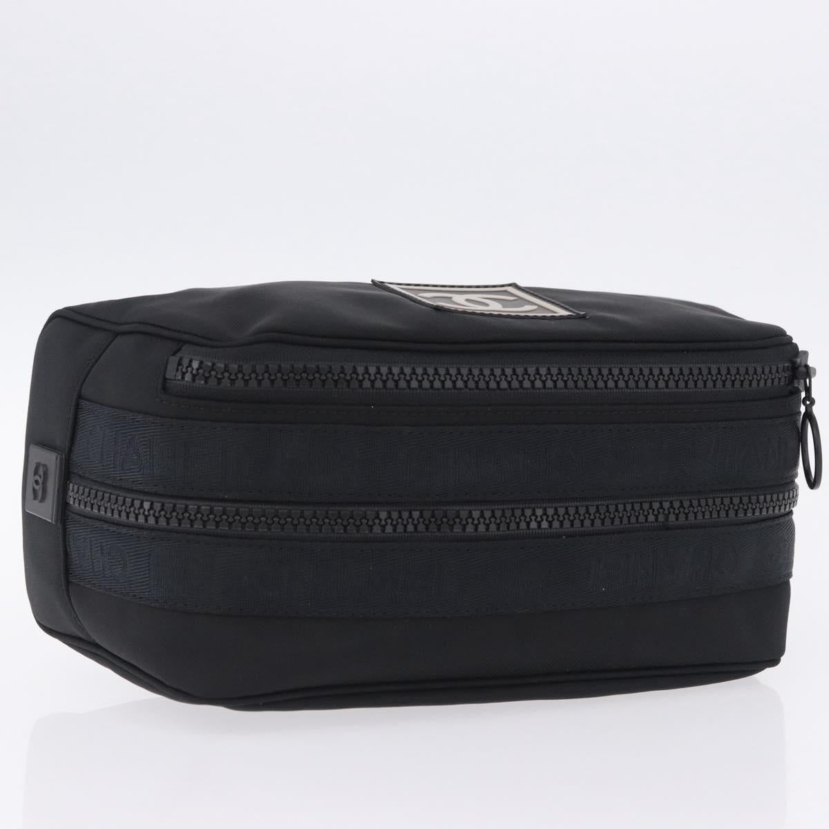 CHANEL Pouch Canvas Black CC Auth 200917M