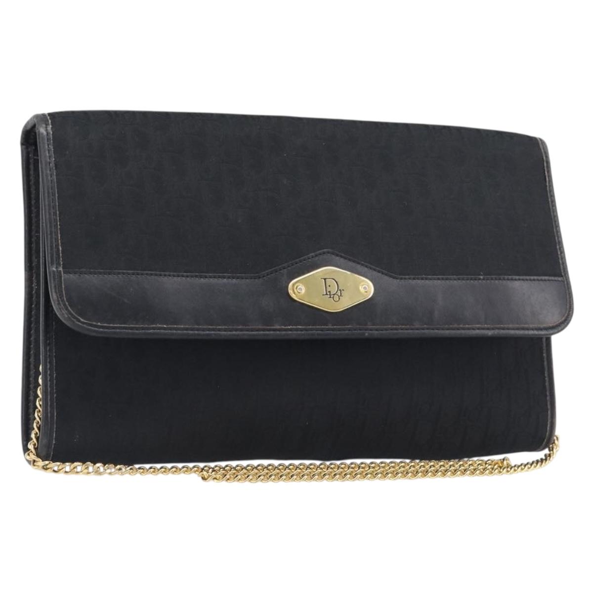 Christian Dior Trotter Canvas Chain Shoulder Bag Black Gold Auth 200920