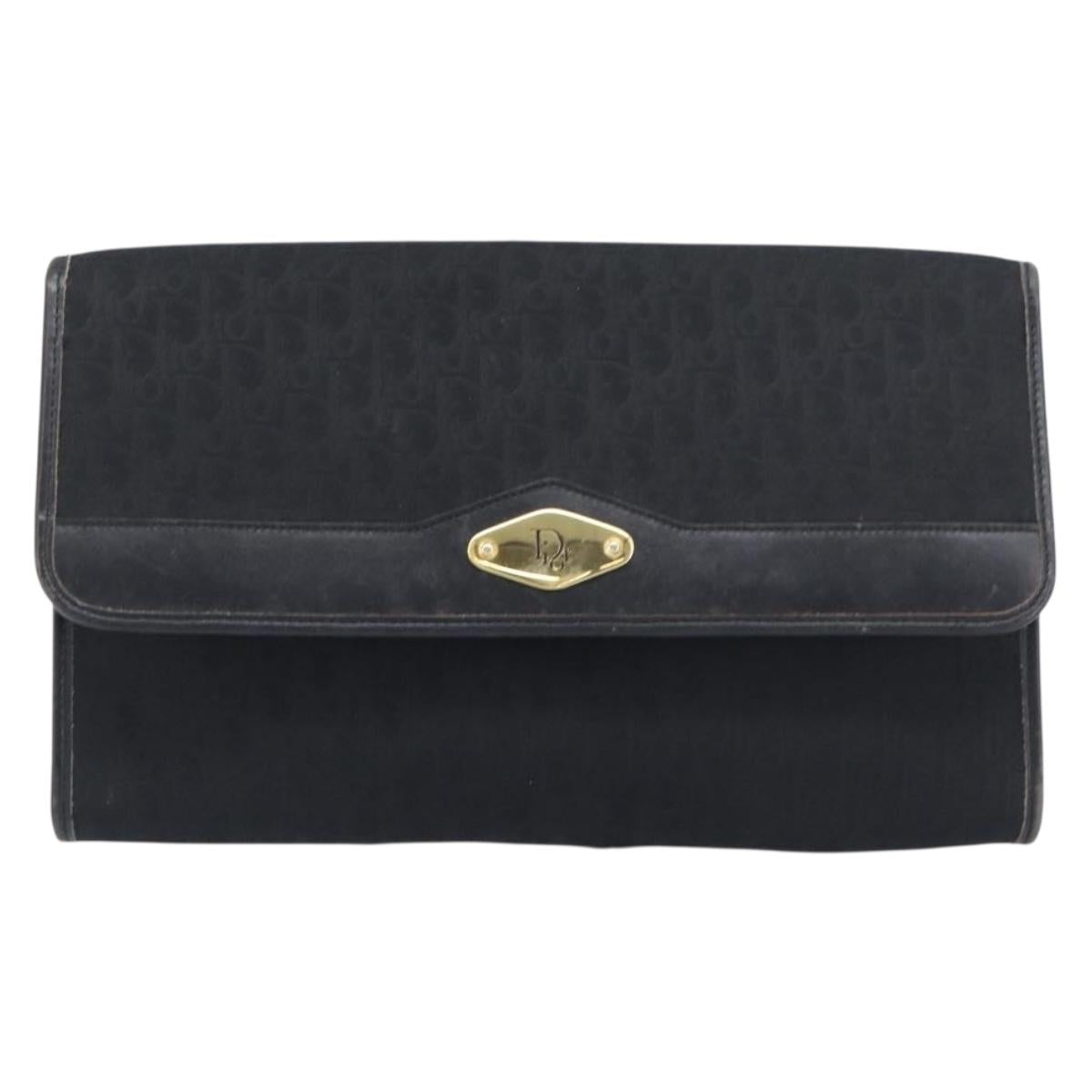 Christian Dior Trotter Canvas Chain Shoulder Bag Black Gold Auth 200920