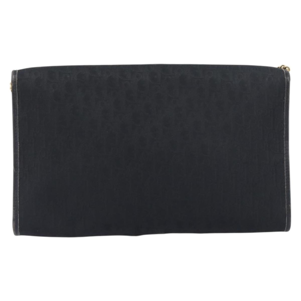 Christian Dior Trotter Canvas Chain Shoulder Bag Black Gold Auth 200920