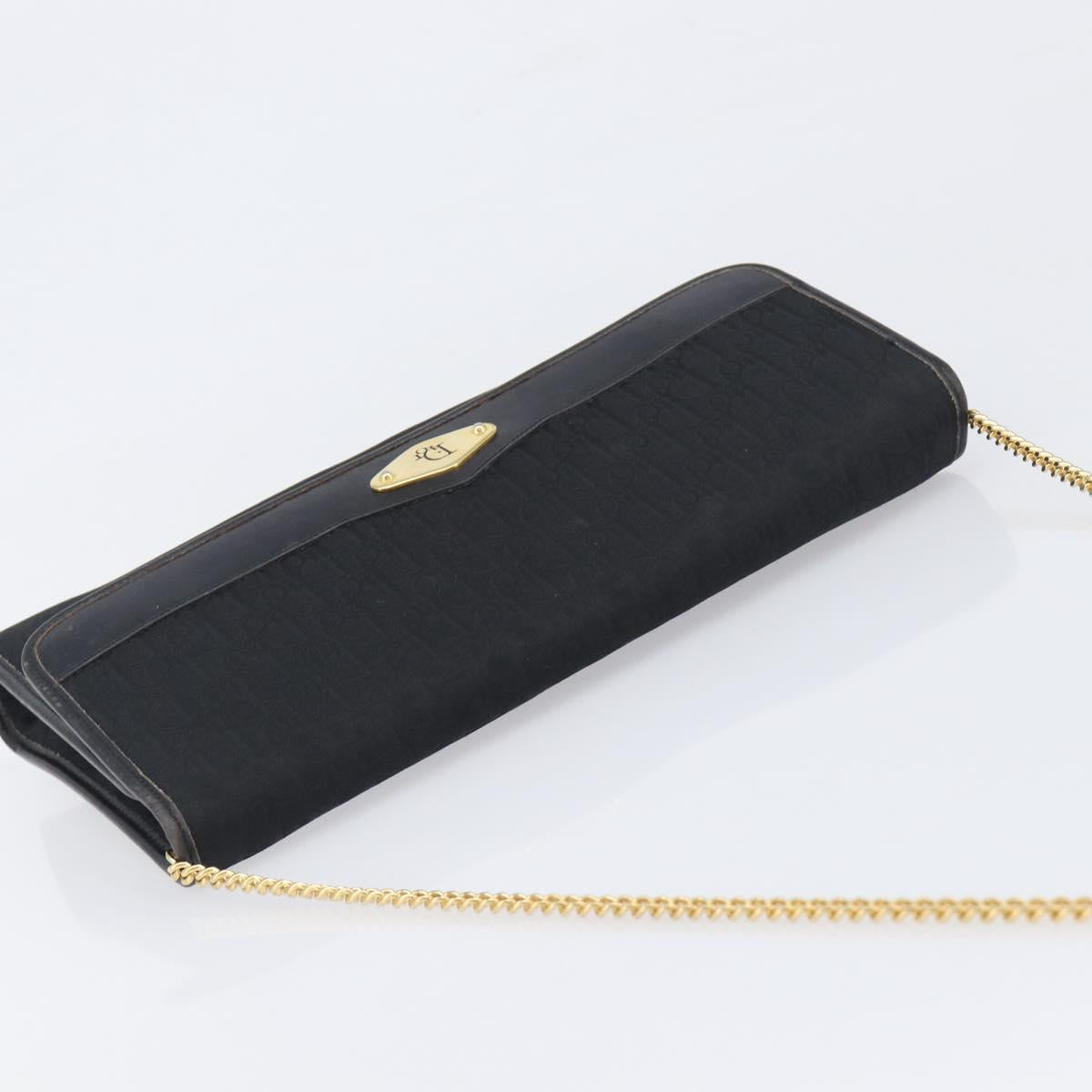 Christian Dior Trotter Canvas Chain Shoulder Bag Black Gold Auth 200920
