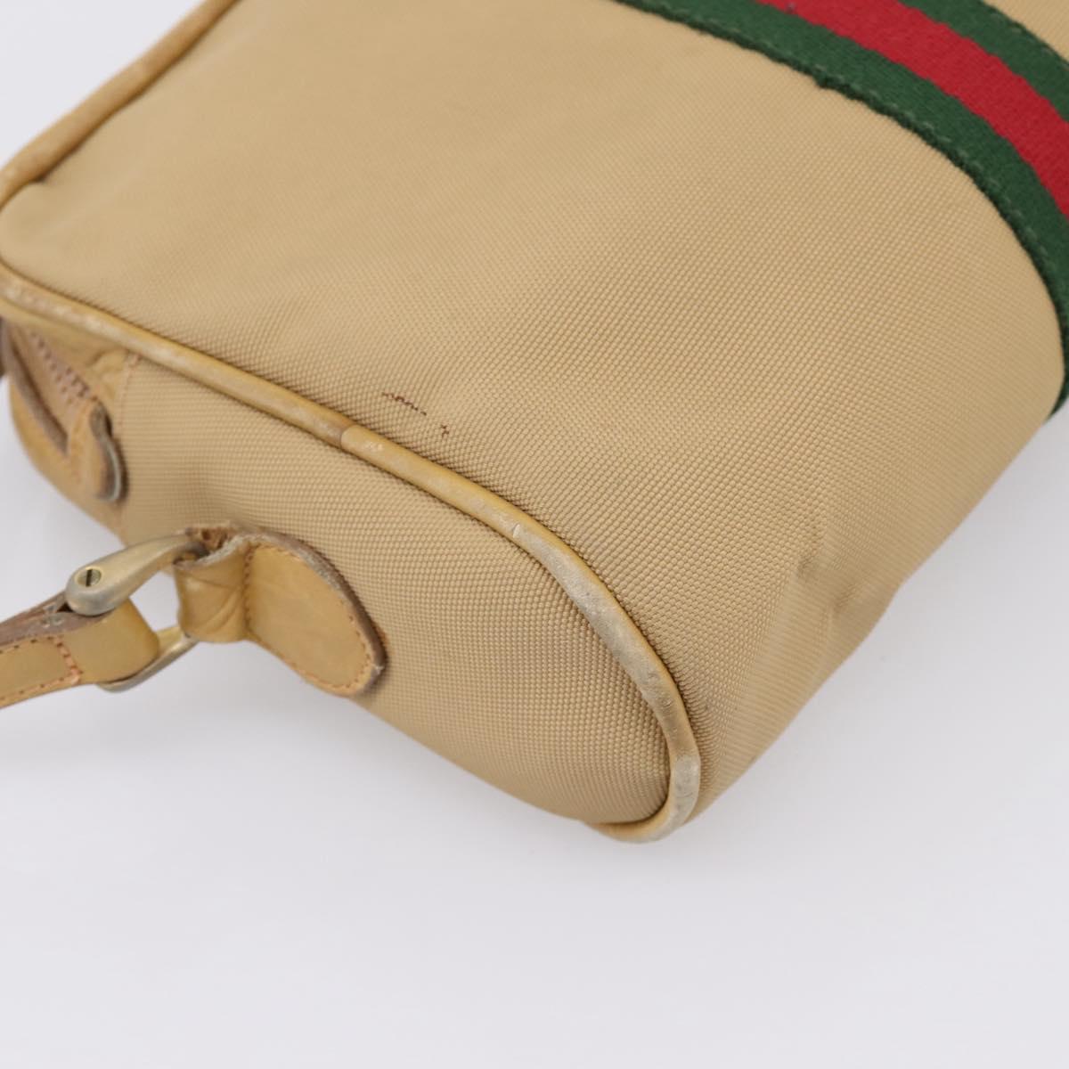 GUCCI Web Sherry Line Shoulder Bag Canvas Beige Gold Auth 200924