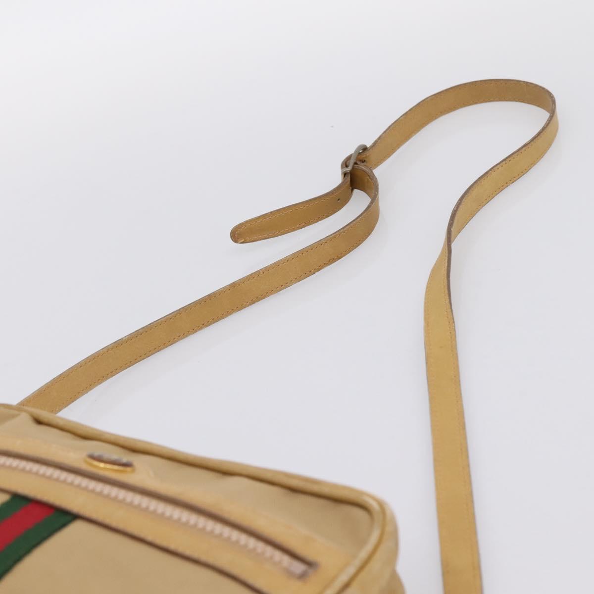 GUCCI Web Sherry Line Shoulder Bag Canvas Beige Gold Auth 200924