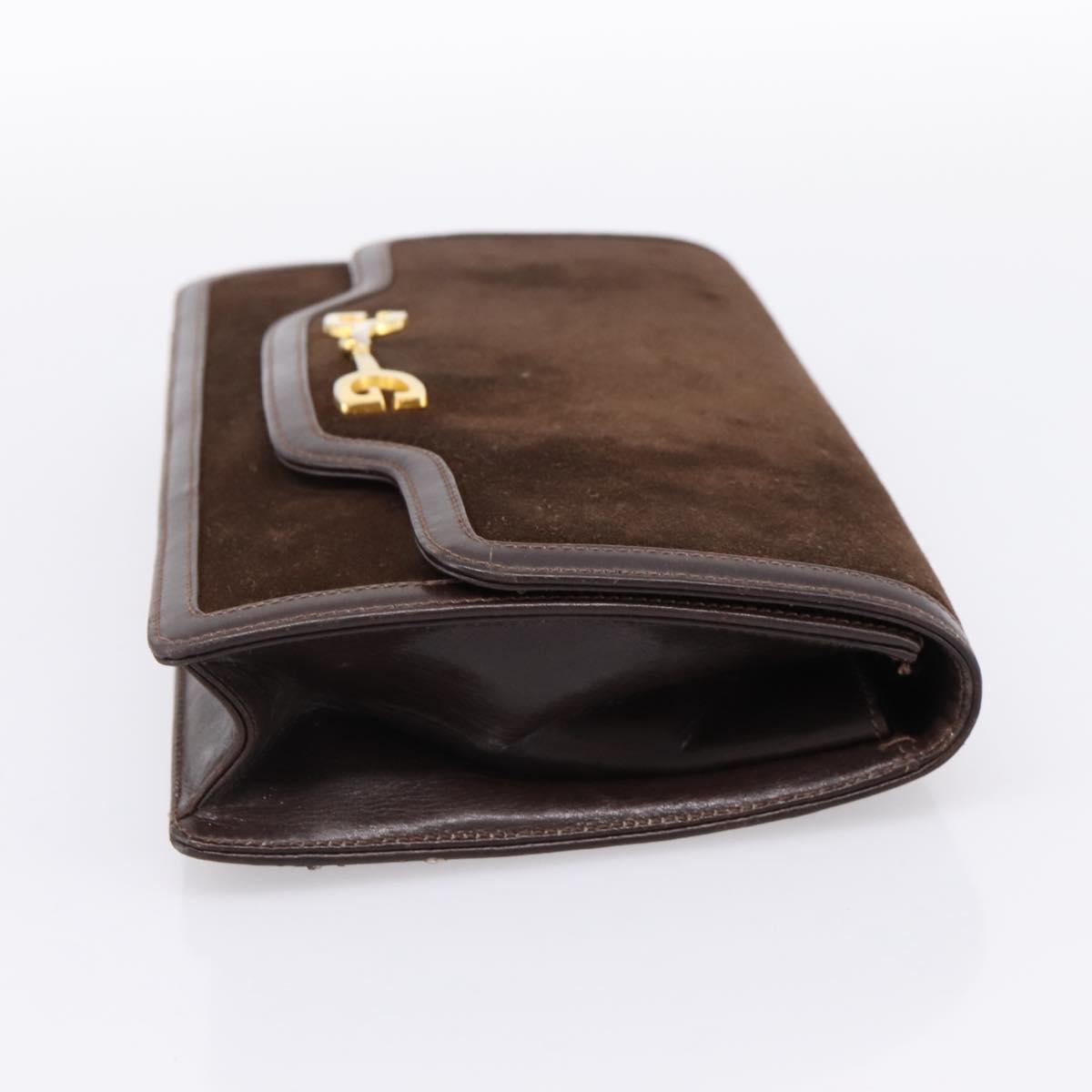 GUCCI Clutch Bag Suede Brown Gold Auth 200926