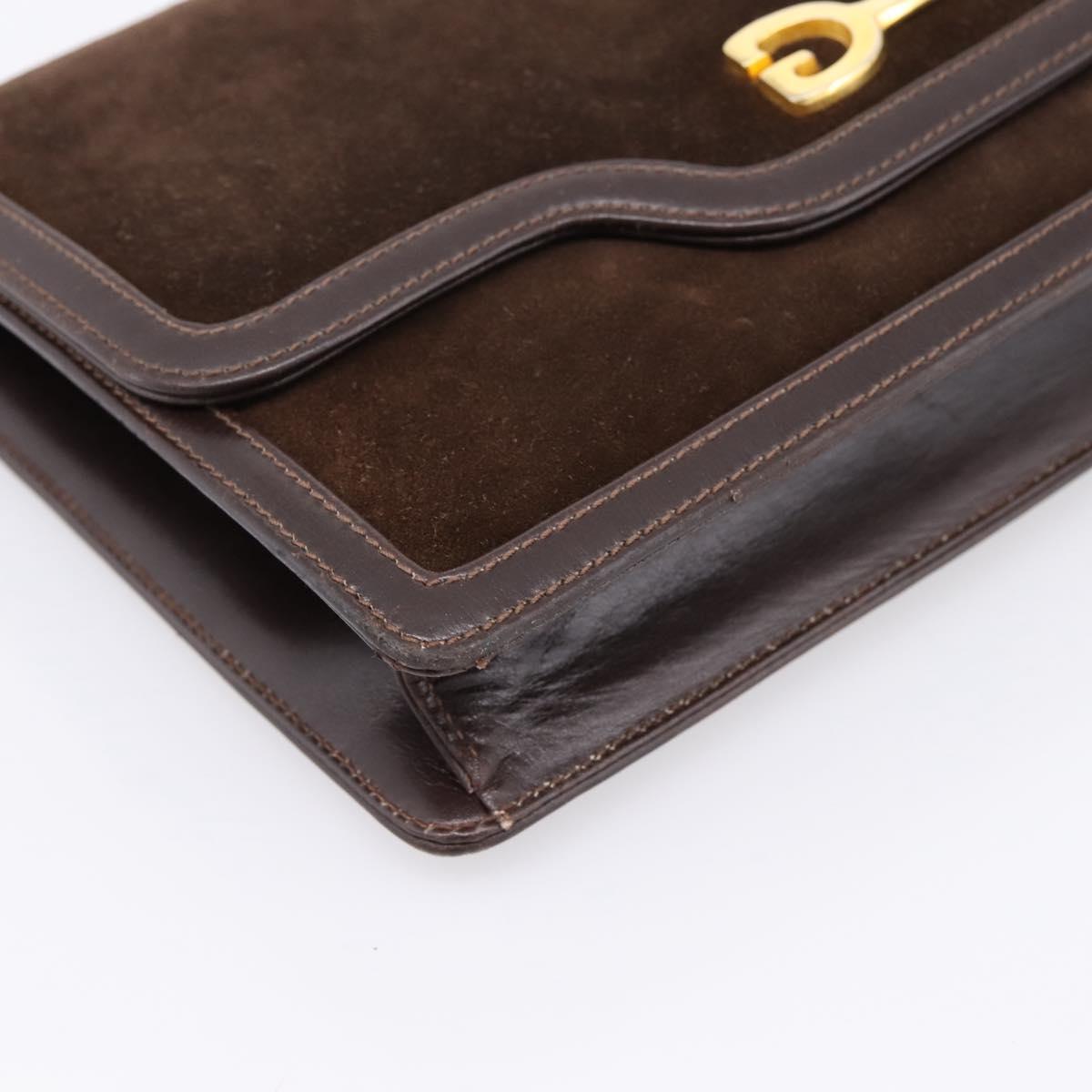 GUCCI Clutch Bag Suede Brown Gold Auth 200926