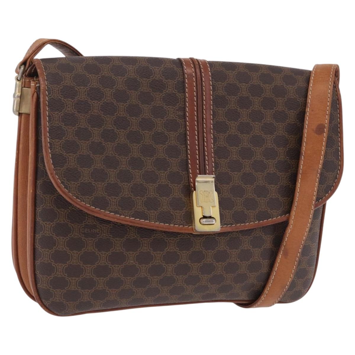 CELINE Macadam Canvas Shoulder Bag PVC Leather Brown Gold Auth 200927