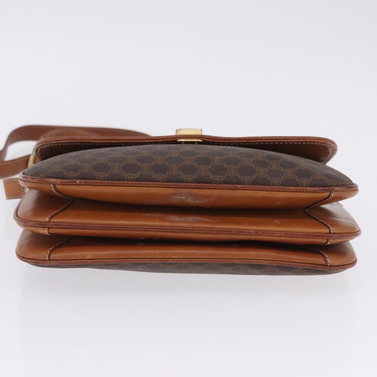 CELINE Macadam Canvas Shoulder Bag PVC Leather Brown Gold Auth 200927