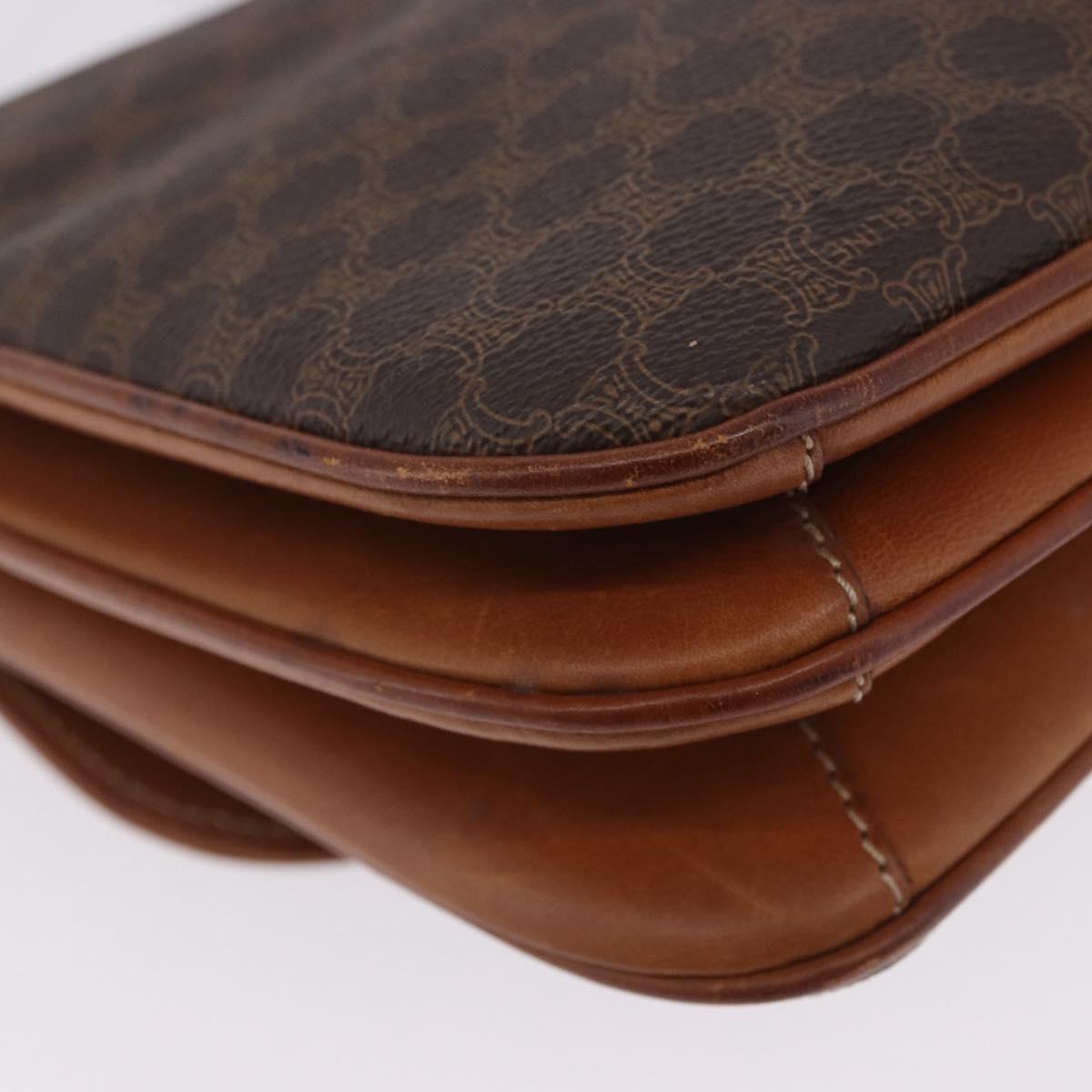 CELINE Macadam Canvas Shoulder Bag PVC Leather Brown Gold Auth 200927