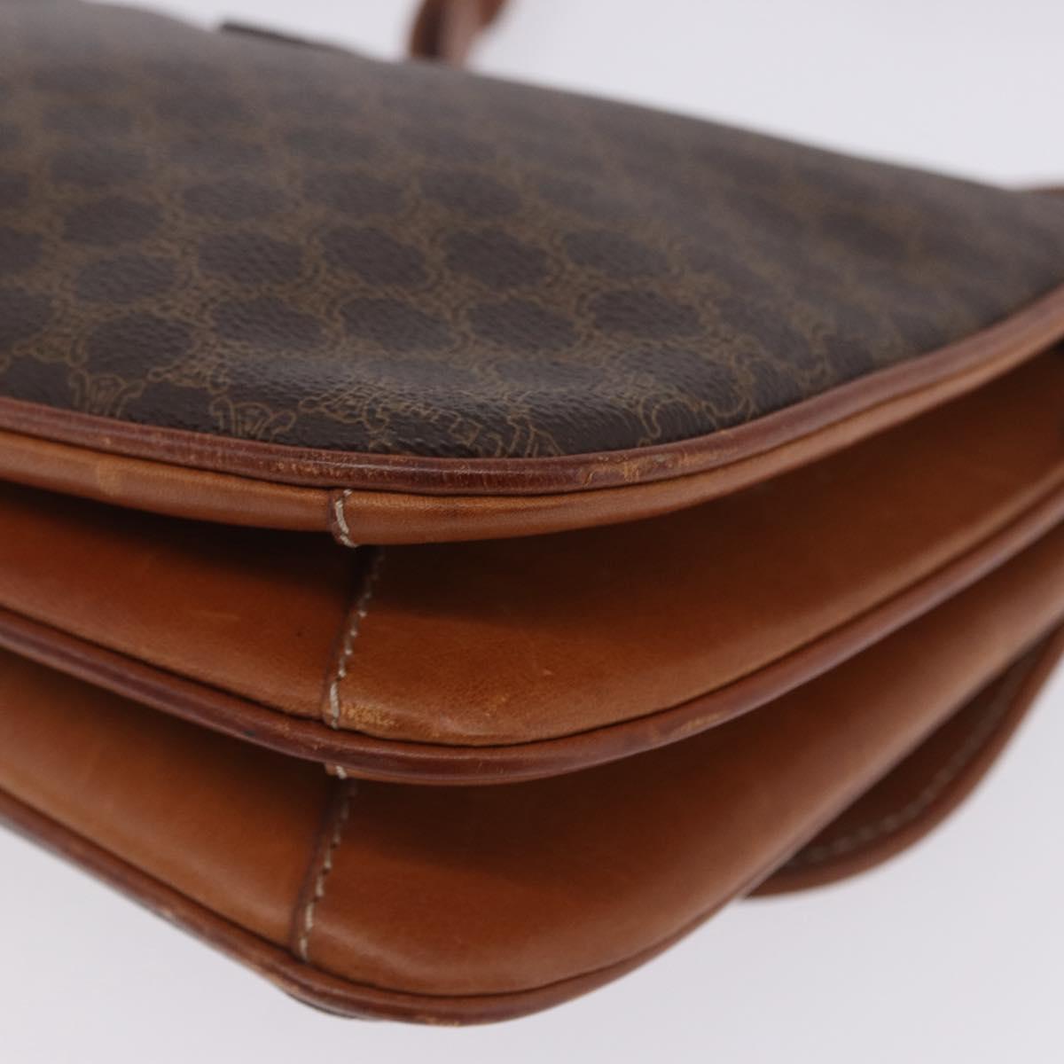 CELINE Macadam Canvas Shoulder Bag PVC Leather Brown Gold Auth 200927