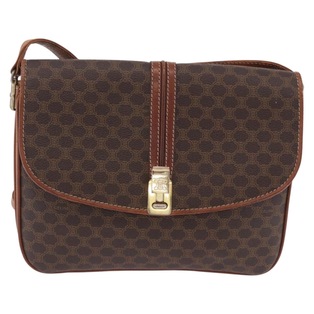 CELINE Macadam Canvas Shoulder Bag PVC Leather Brown Gold Auth 200927