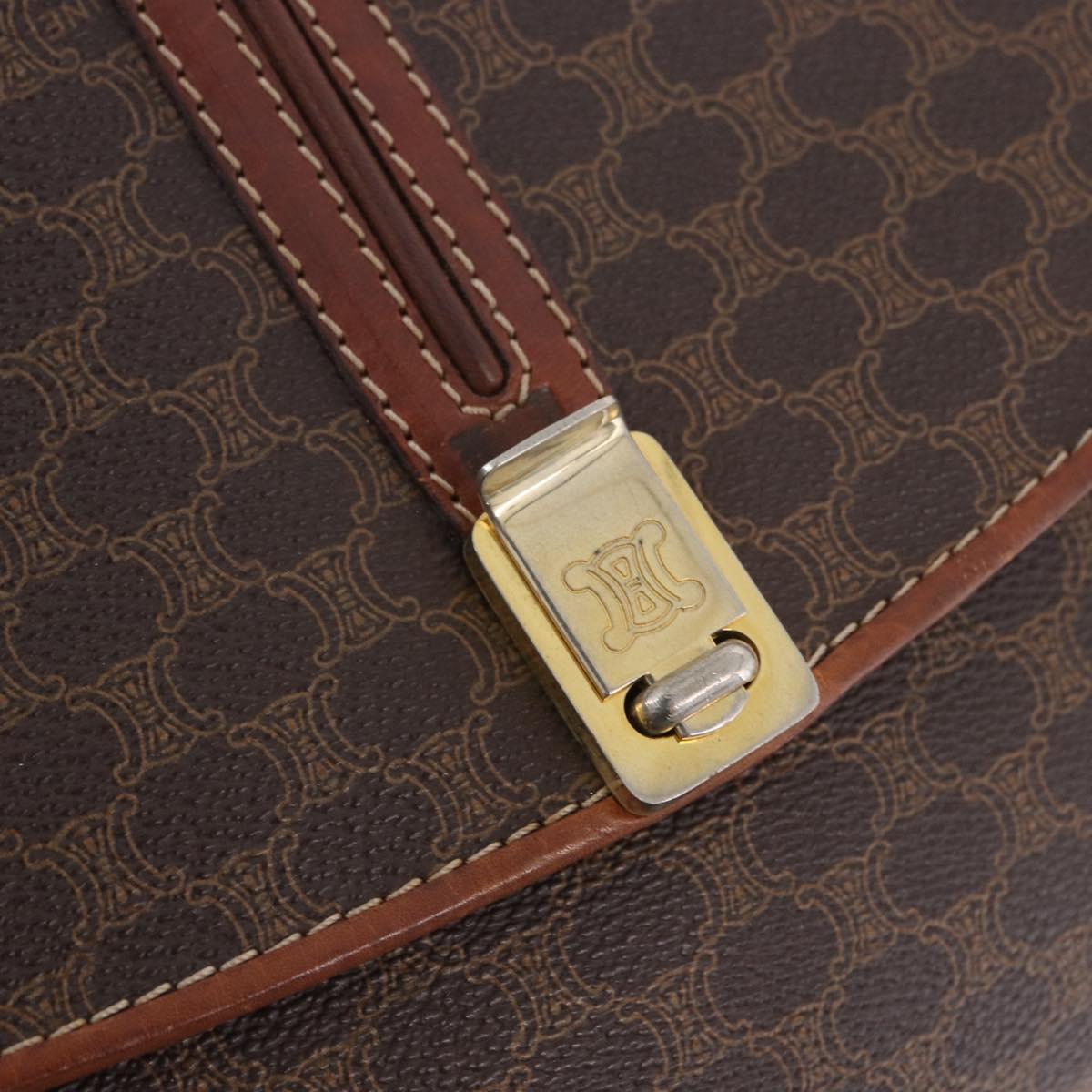 CELINE Macadam Canvas Shoulder Bag PVC Leather Brown Gold Auth 200927