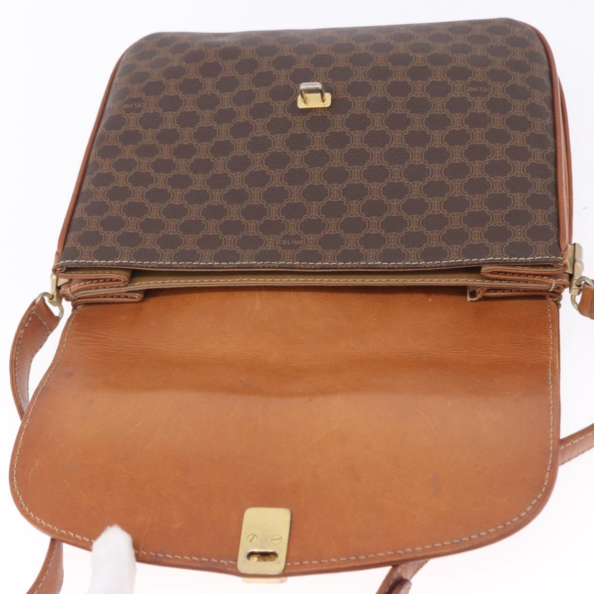 CELINE Macadam Canvas Shoulder Bag PVC Leather Brown Gold Auth 200927