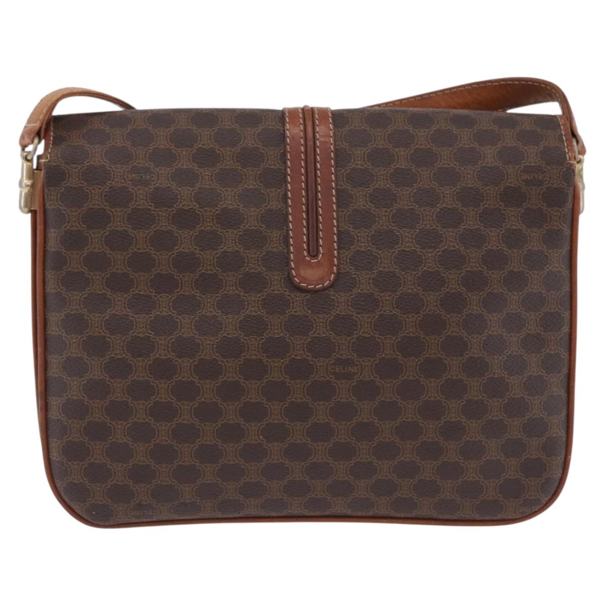 CELINE Macadam Canvas Shoulder Bag PVC Leather Brown Gold Auth 200927