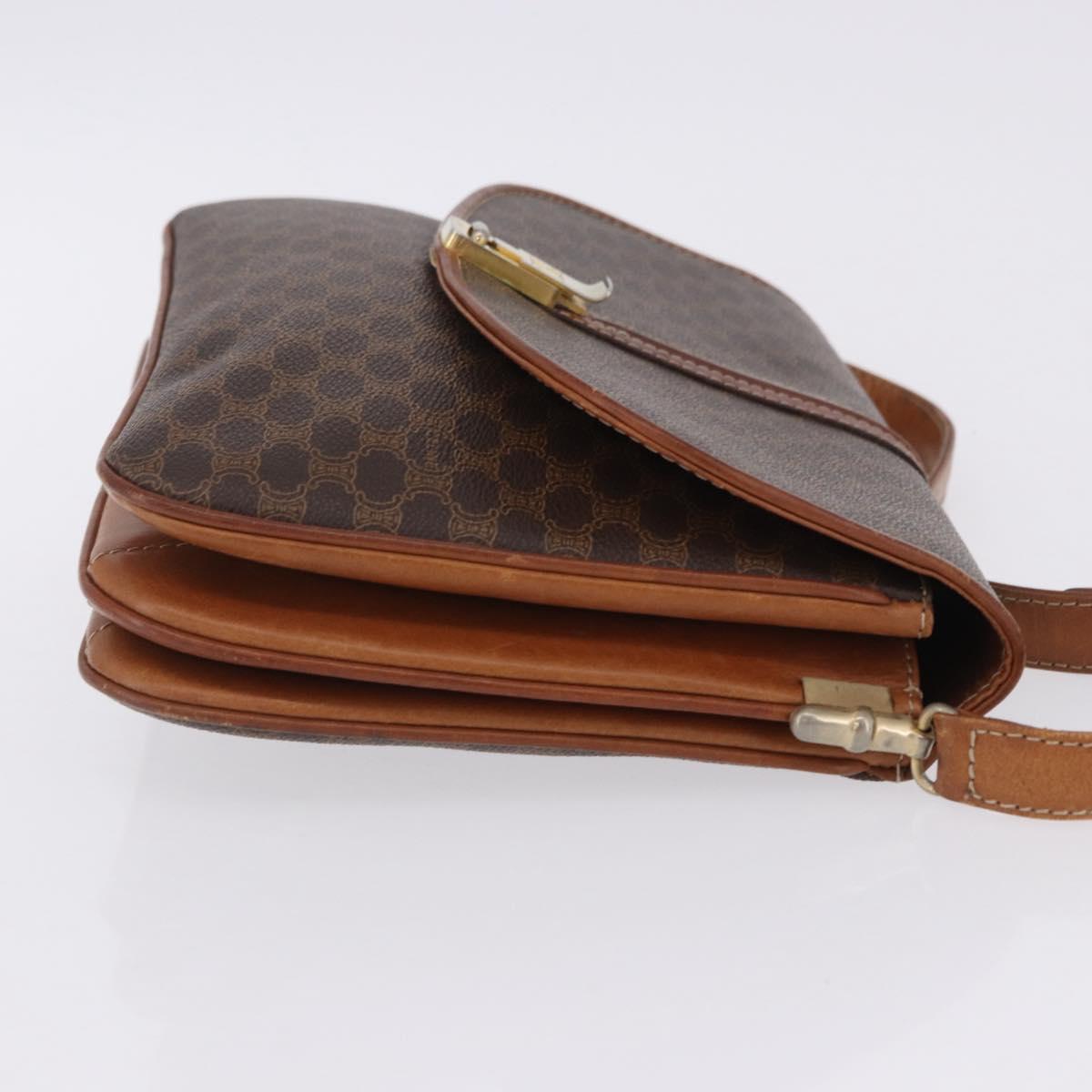 CELINE Macadam Canvas Shoulder Bag PVC Leather Brown Gold Auth 200927