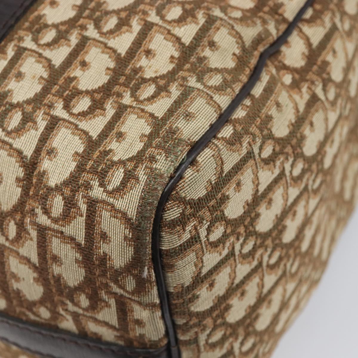 Christian Dior Trotter Canvas Boston Bag Beige Gold Auth 200928