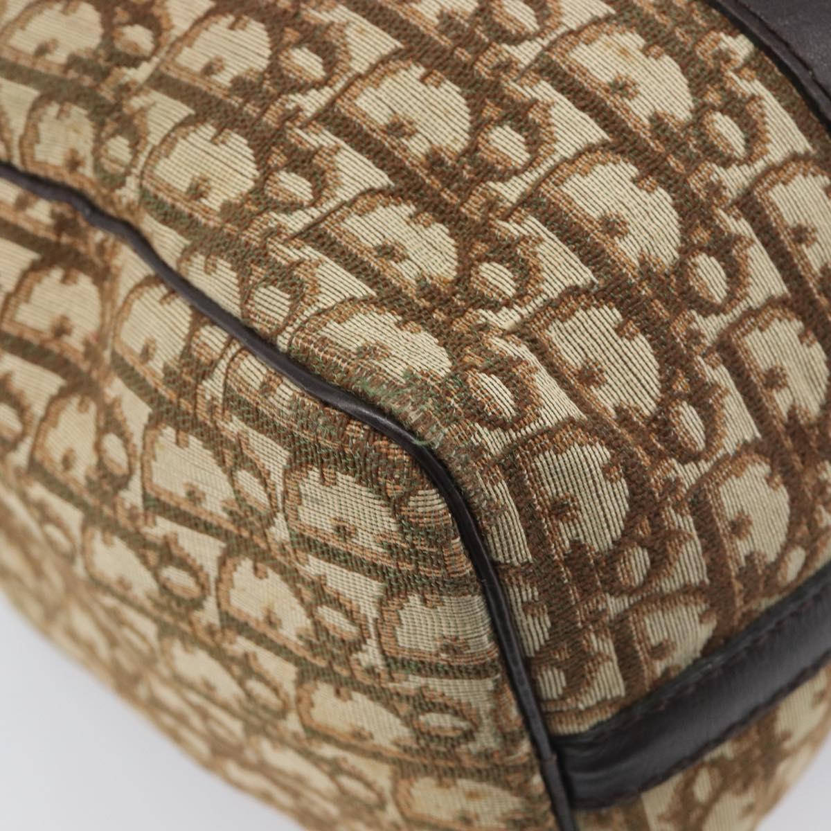 Christian Dior Trotter Canvas Boston Bag Beige Gold Auth 200928