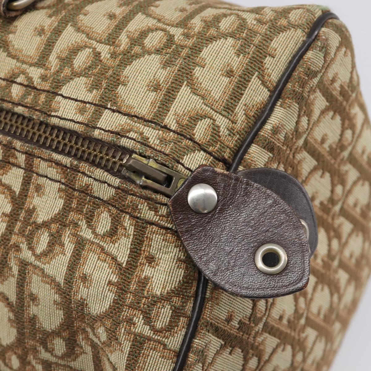 Christian Dior Trotter Canvas Boston Bag Beige Gold Auth 200928