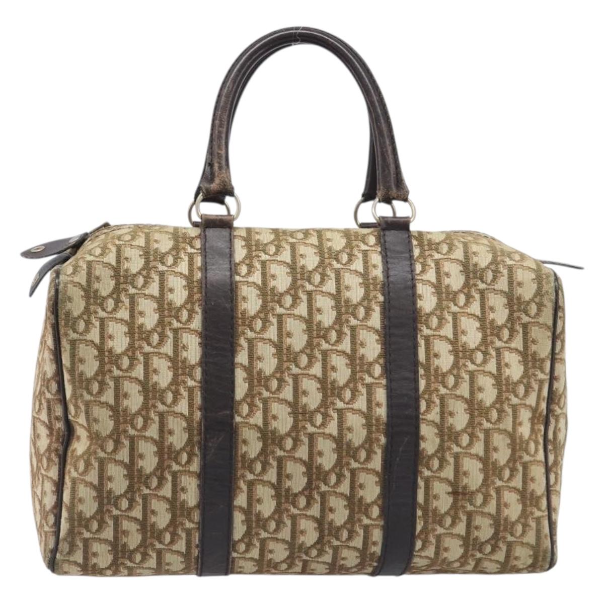 Christian Dior Trotter Canvas Boston Bag Beige Gold Auth 200928