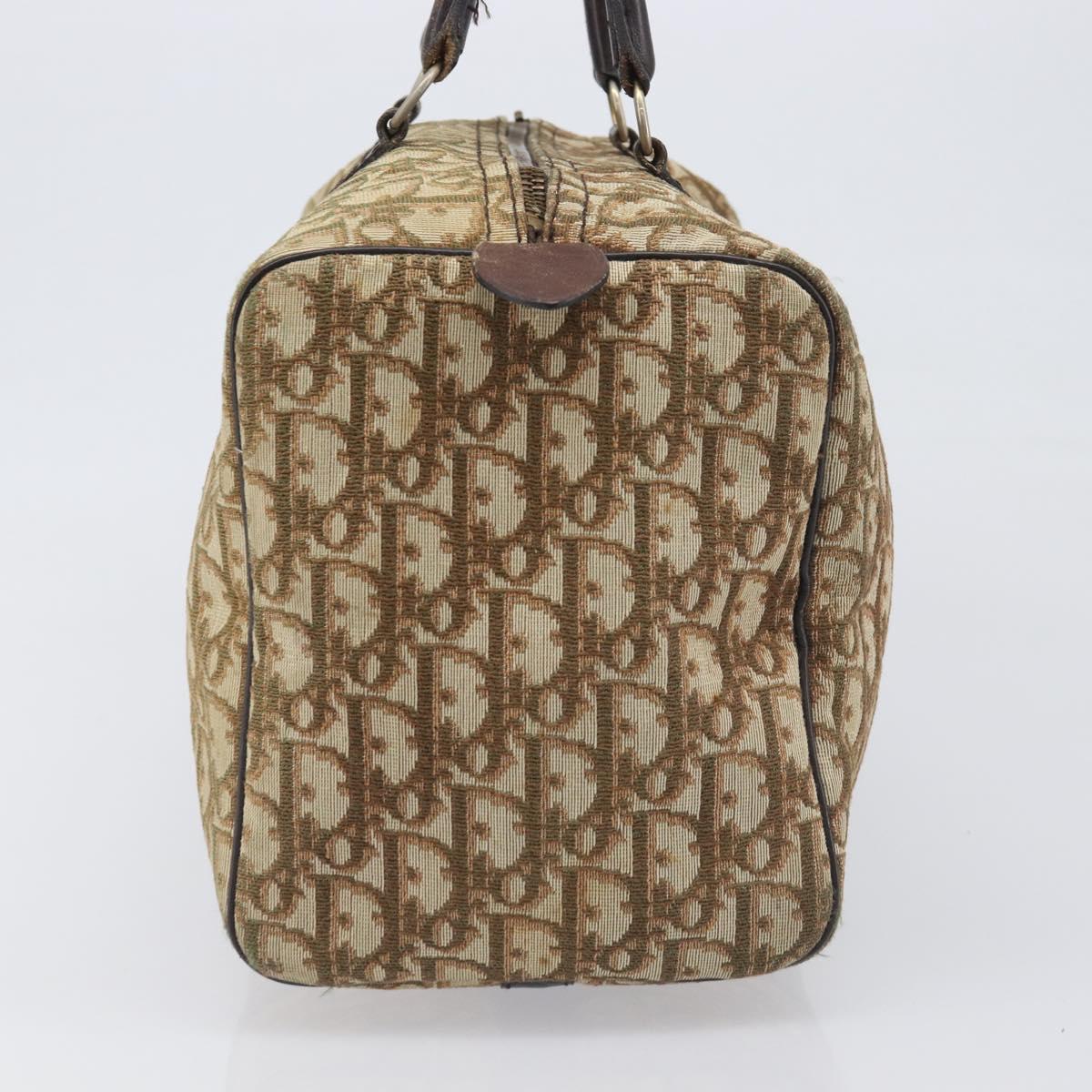 Christian Dior Trotter Canvas Boston Bag Beige Gold Auth 200928