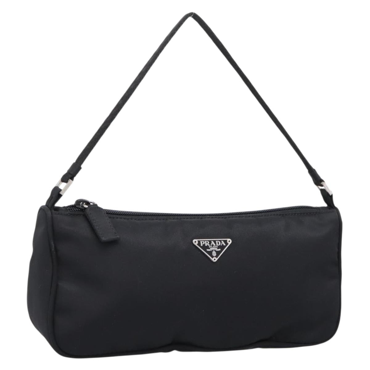 PRADA Accessory Pouch Nylon Black Silver Auth 200929V