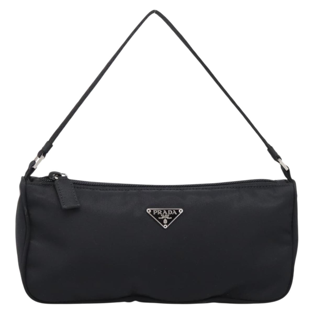 PRADA Accessory Pouch Nylon Black Silver Auth 200929V