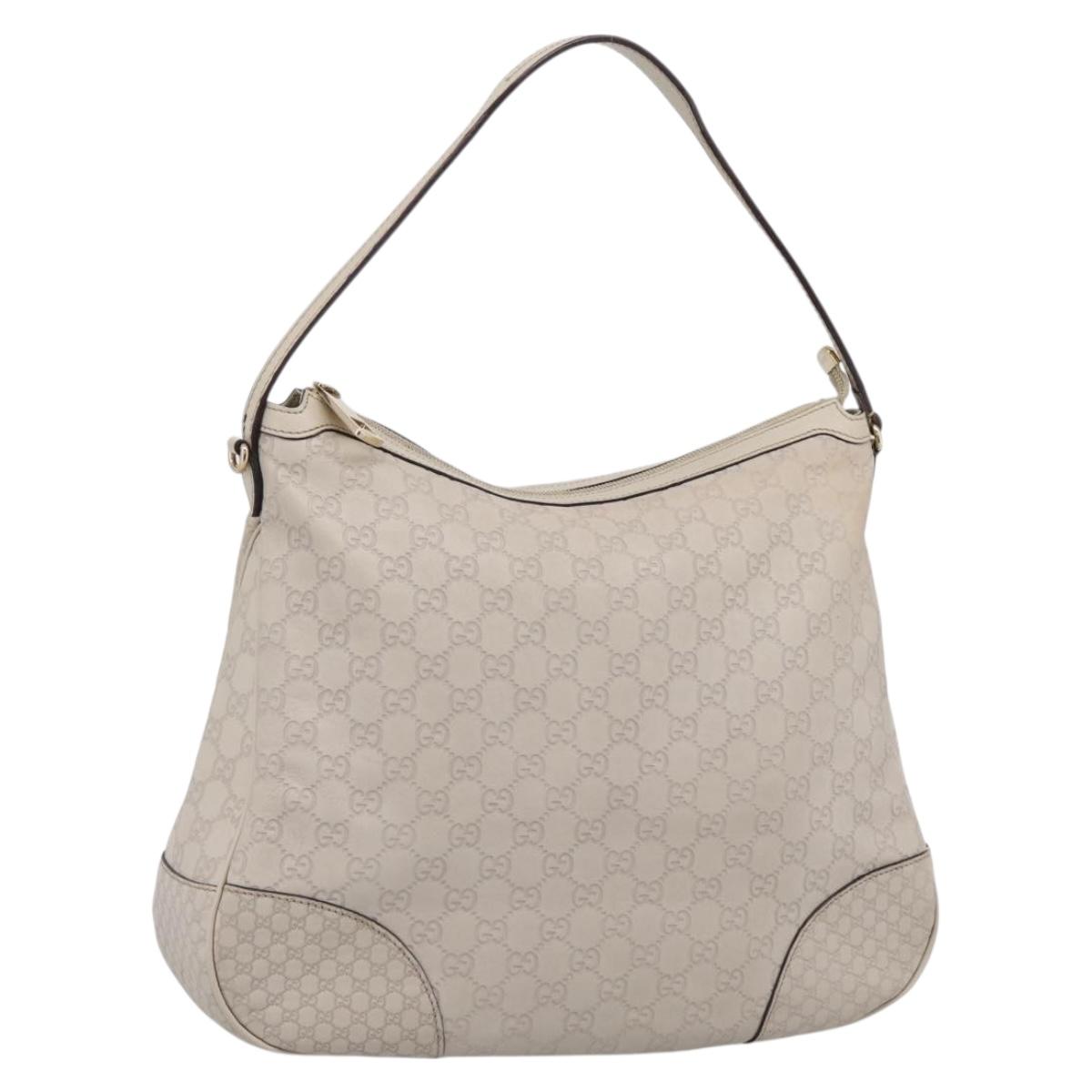 GUCCI GG Canvas Guccissima Shoulder Bag Leather Ivory Gold Auth 200934A