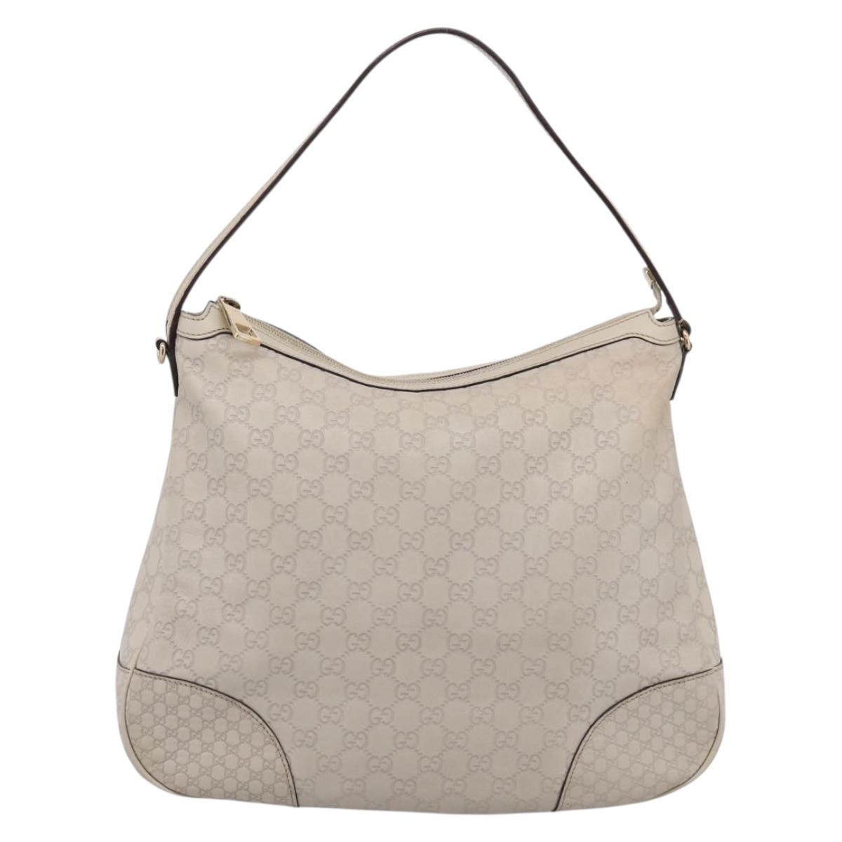 GUCCI GG Canvas Guccissima Shoulder Bag Leather Ivory Gold Auth 200934A