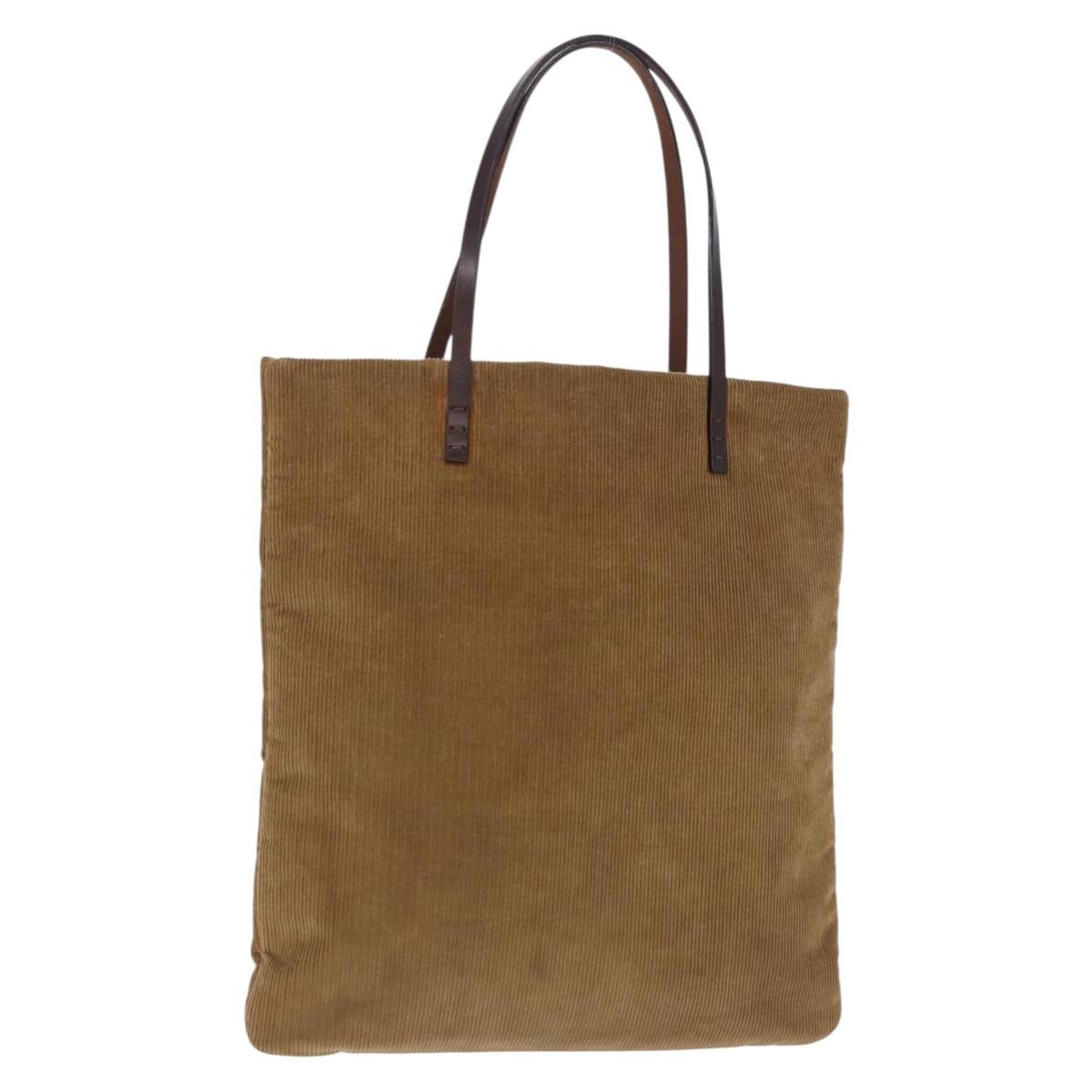FENDI Tote Bag Corduroy Beige Silver Auth 200936