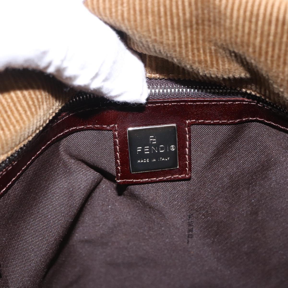 FENDI Tote Bag Corduroy Beige Silver Auth 200936