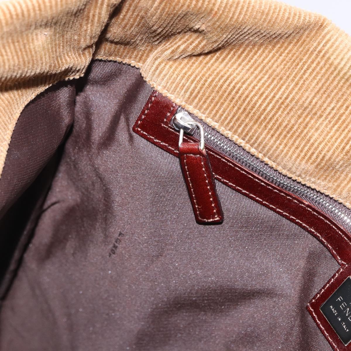 FENDI Tote Bag Corduroy Beige Silver Auth 200936