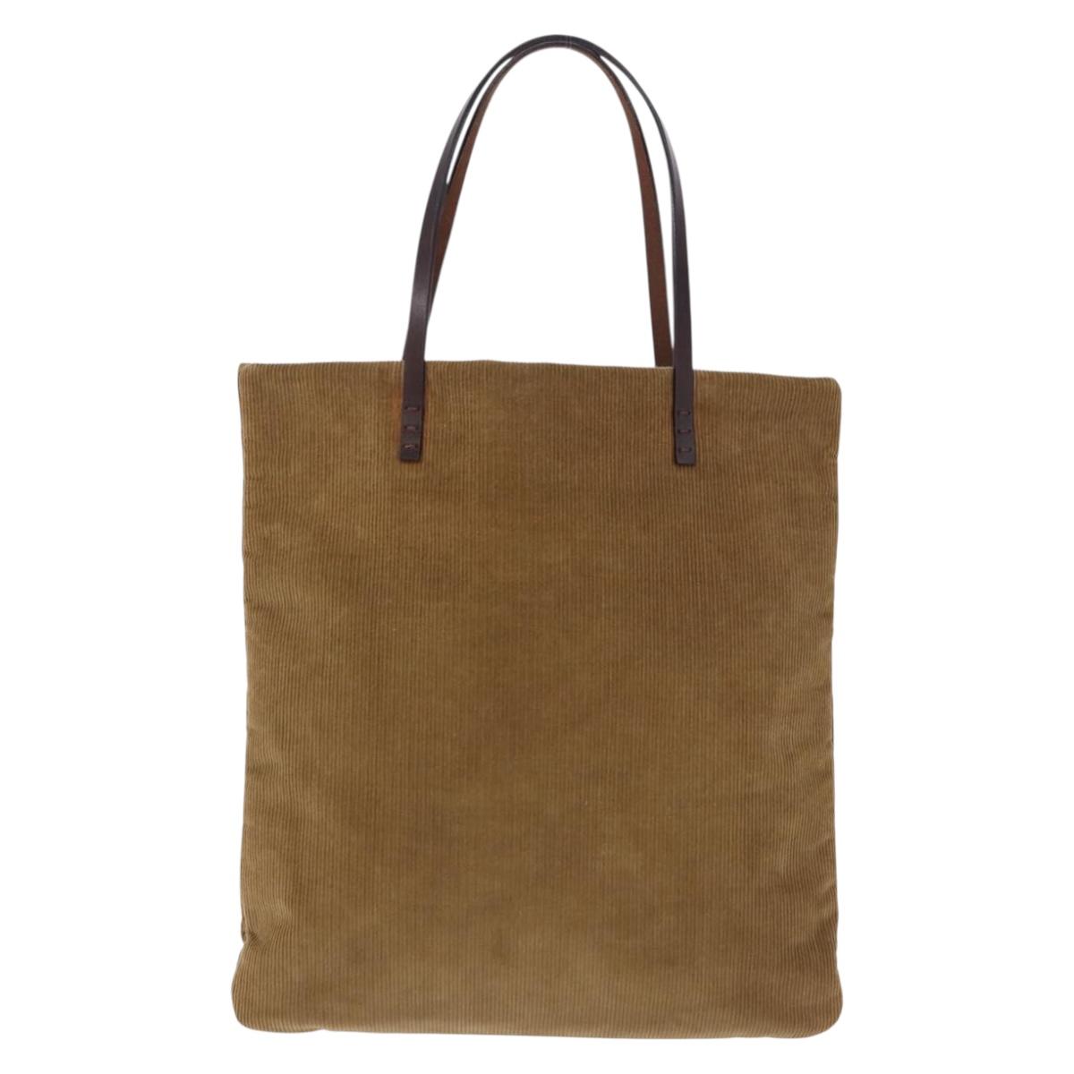 FENDI Tote Bag Corduroy Beige Silver Auth 200936
