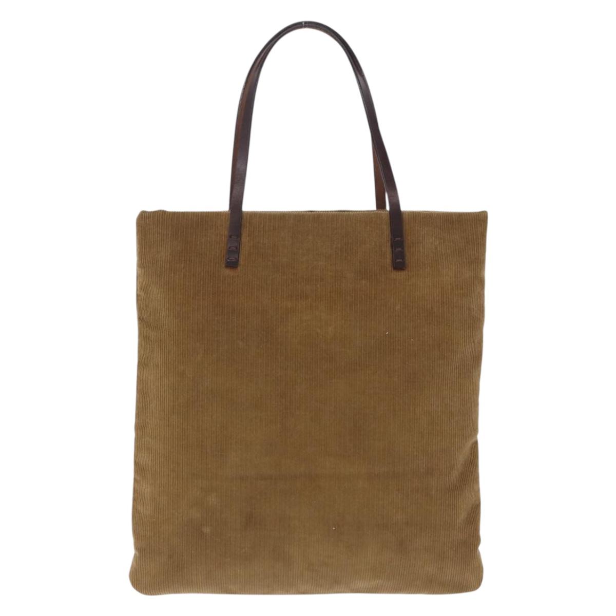 FENDI Tote Bag Corduroy Beige Silver Auth 200936